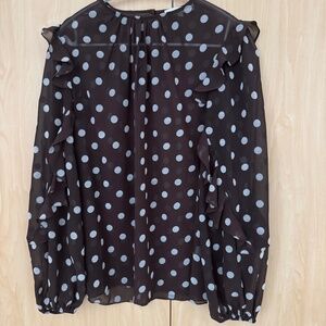 Pearl by Lela Rose semi sheer polka dot shirt